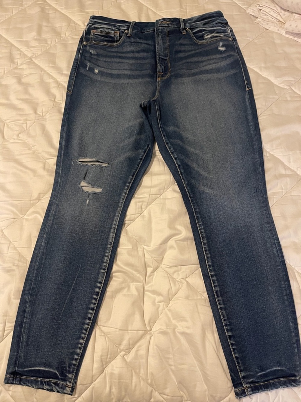Good American Distressed Dark Blue Ripped Skinny Jeans